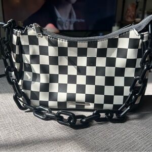 Bershka Black and White Checkered Shoulder Bag